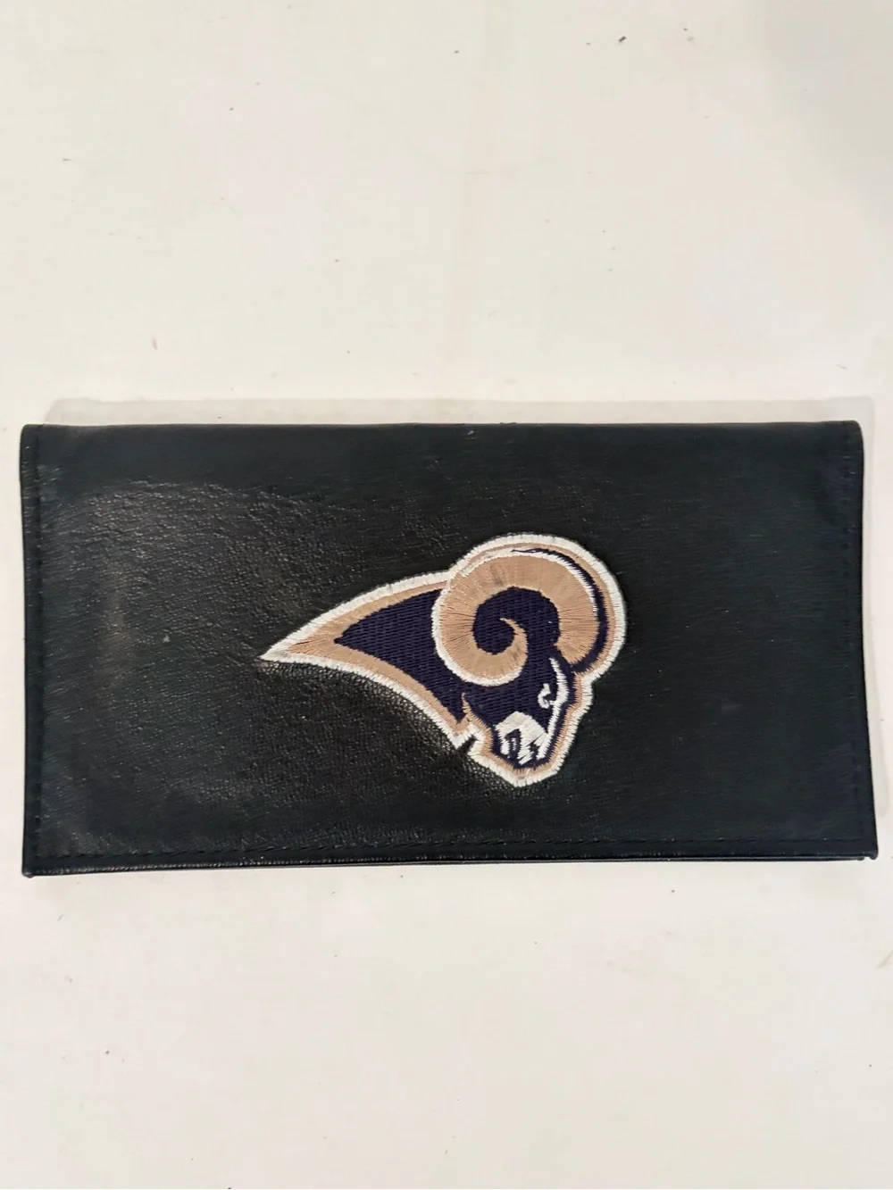 Vintage NFL Embroidered St Louis Rams Black Cowhide Leather Checkbook Holder